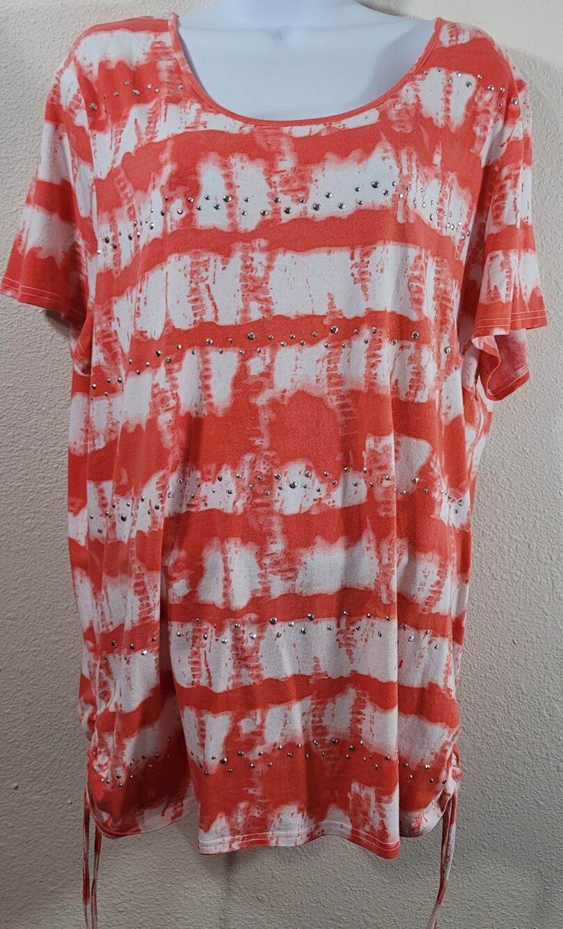 Lane Bryant Orange Tie Dyed Sequin Bodice Top 18 20 Lightweight Tied Sides Soft